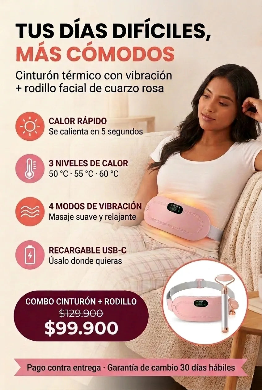 Cinturón térmico con vibración y rodillo facial de cuarzo rosa, combo a ...