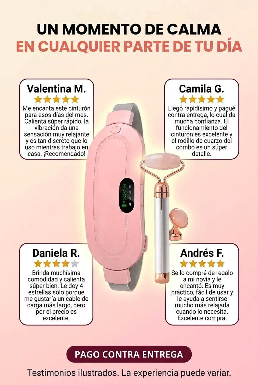 Opiniones ilustrativas de ejemplo sobre el cinturón térmico con vibración y rodillo de cuarzo rosa