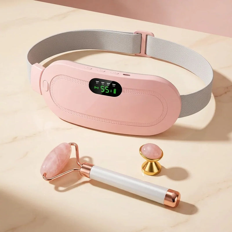 Cinturón térmico con vibración y rodillo facial de cuarzo rosa con su piedra pequeña