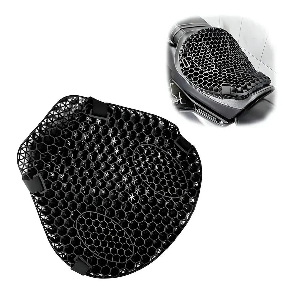 Cojín de gel para moto con estructura de panal y correas elásticas