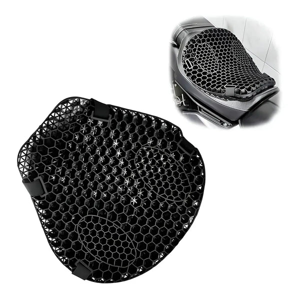 Cojín de gel para moto con estructura de panal y correas elásticas